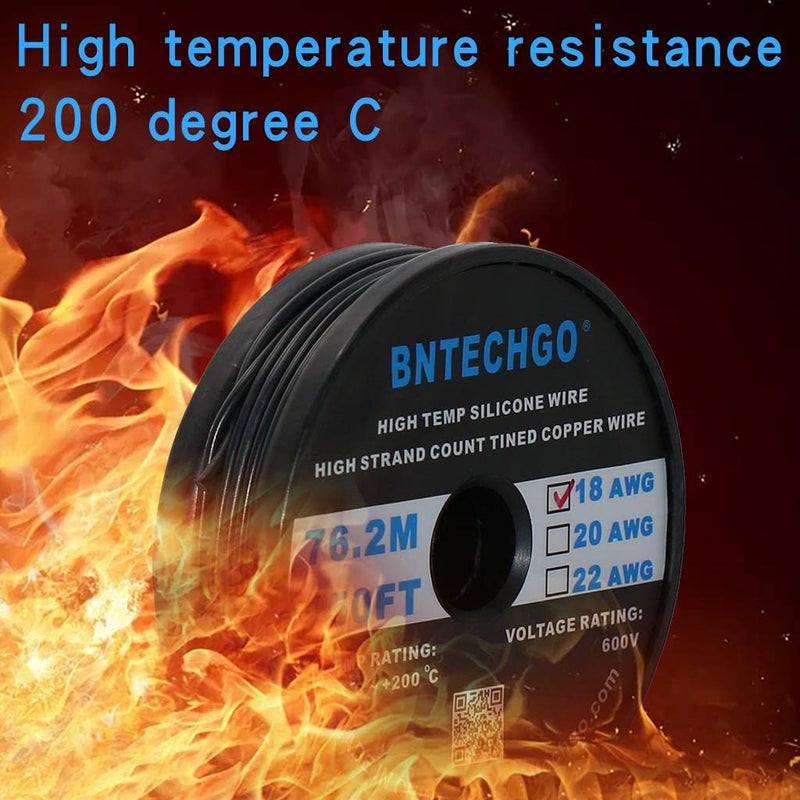 BNTECHGO 18 Gauge Silicone Wire Spool 250 ft Black Flexible 18 AWG Stranded Tinned Copper Wire - Image 5